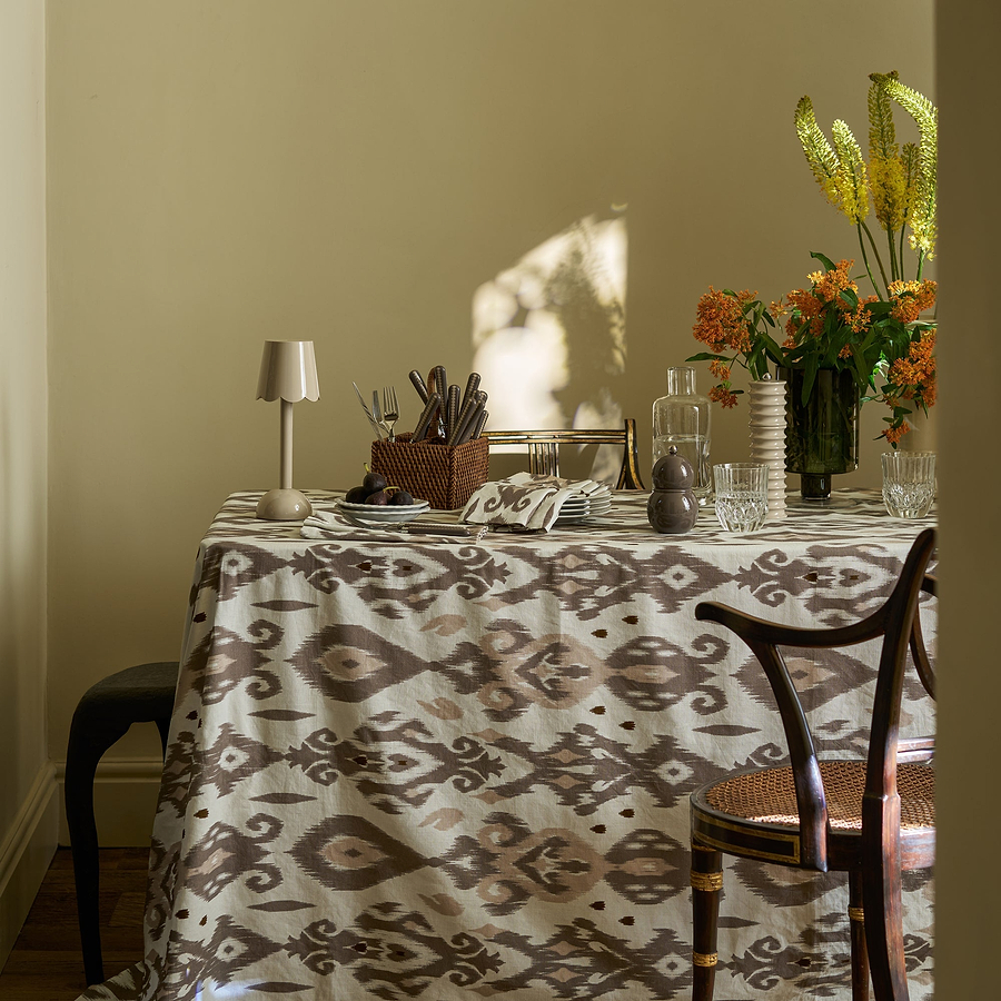 Ikat Mink Linen Tablecloth - Addison Ross Ltd UK