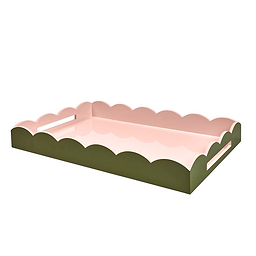 Khaki & Pink Large Lacquered Scallop Ottoman Two-Tone Tray