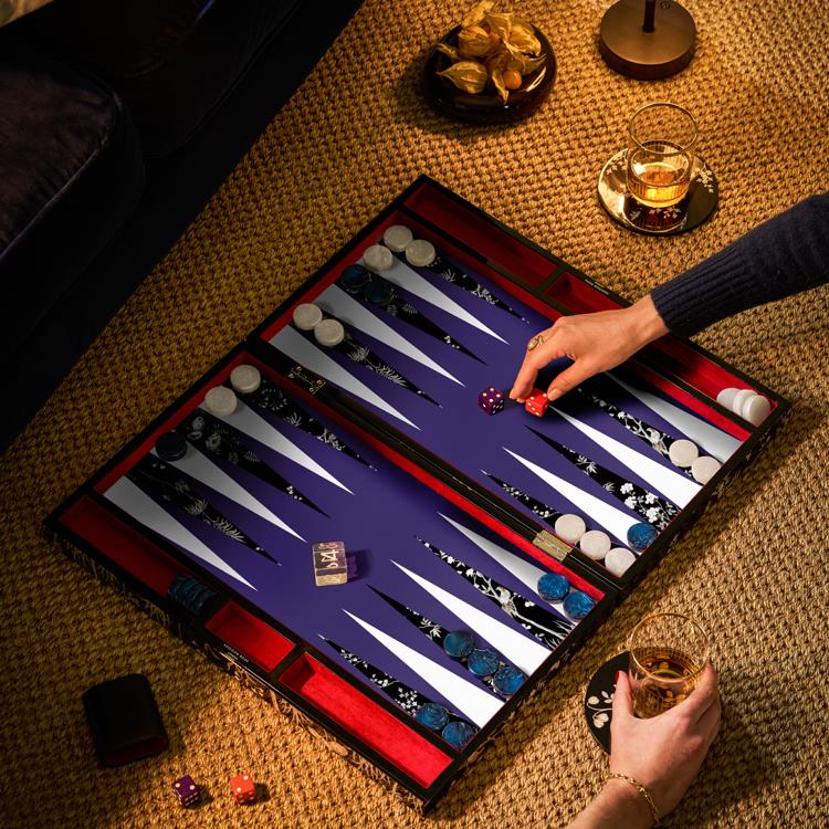 Lacquer Backgammon Set Black Chinoiserie - Addison Ross Ltd UK