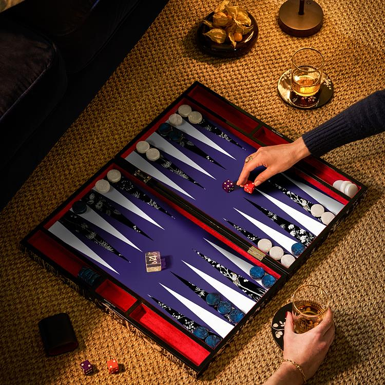 Lacquer Backgammon Set Black Chinoiserie - Addison Ross Ltd UK