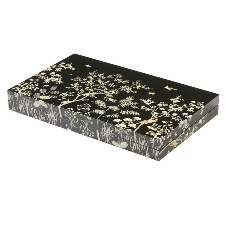Lacquer Backgammon Set Black Chinoiserie - Addison Ross Ltd UK