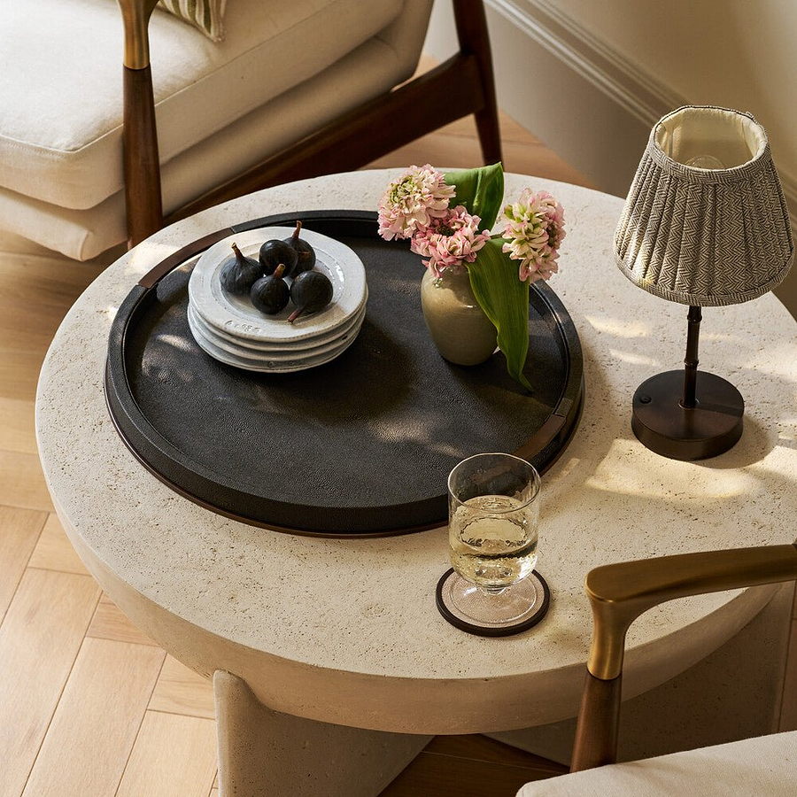 Large Round Anthracite Shagreen Tray - Addison Ross Ltd UK