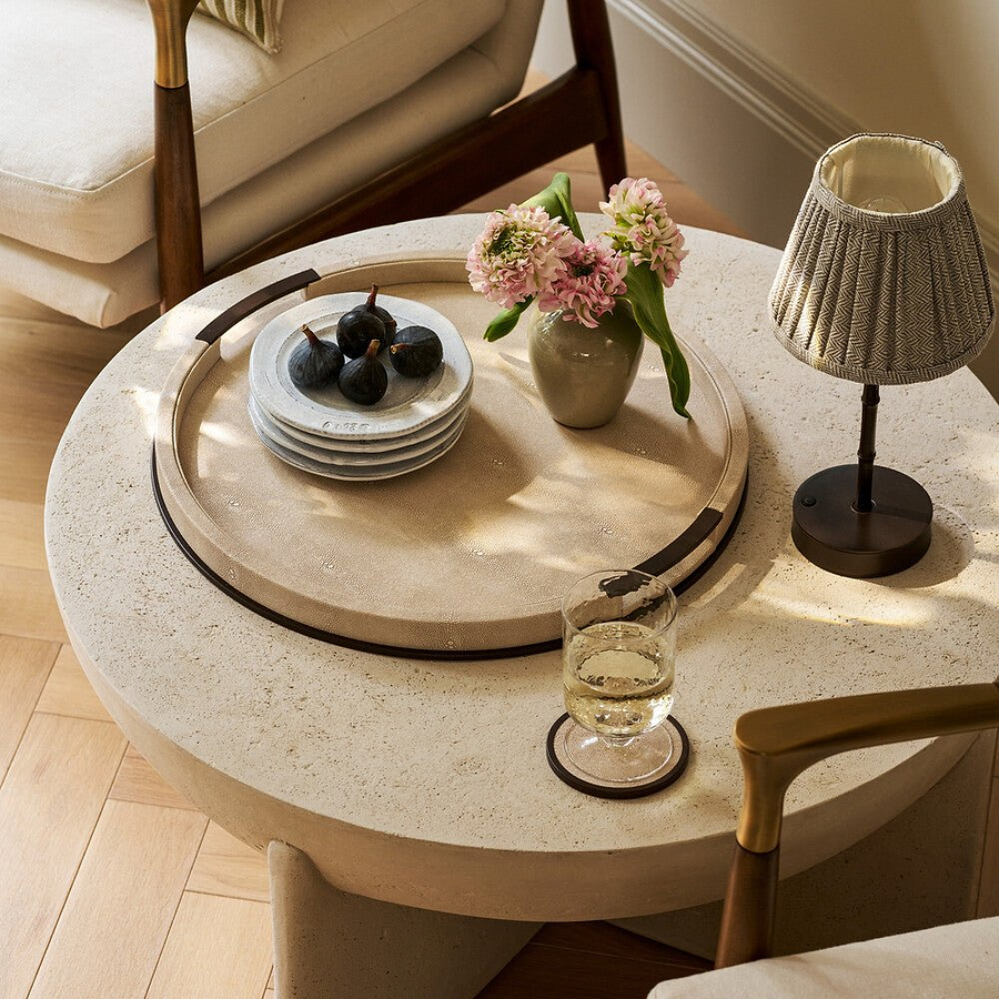 Large Round Ecru Shagreen Tray - Addison Ross Ltd UK