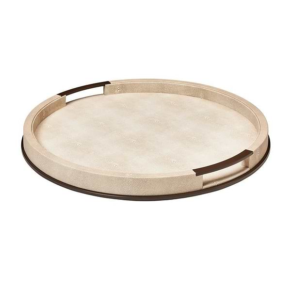 Large Round Ecru Shagreen Tray - Addison Ross Ltd UK