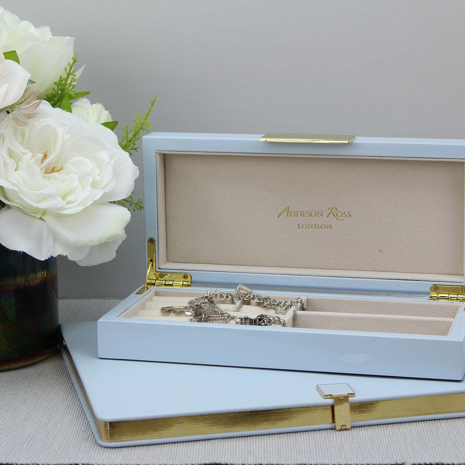 Light Blue Lacquer Box With Gold - Addison Ross Ltd UK