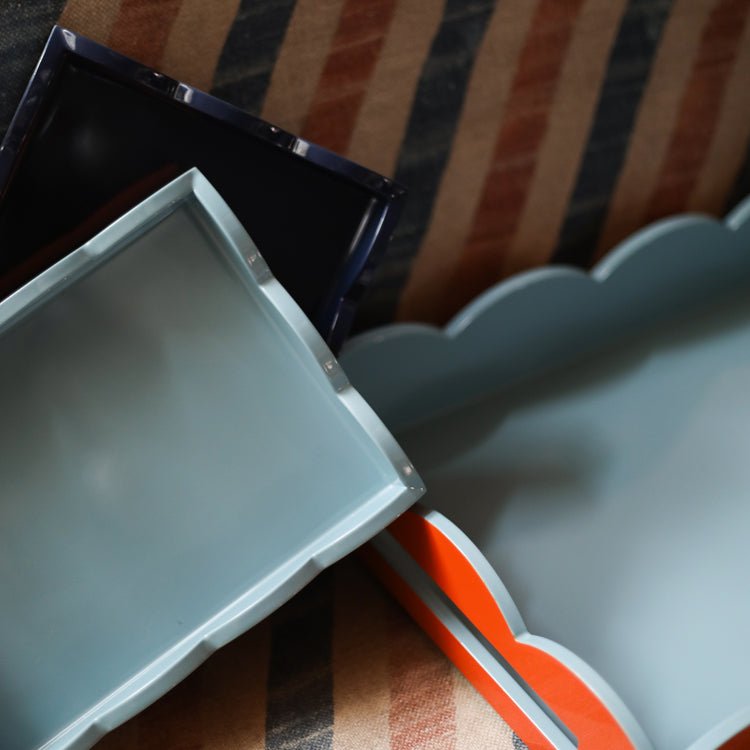 Orange & Chambray Lacquered Scallop Medium Two - Tone Tray - Addison Ross Ltd UK