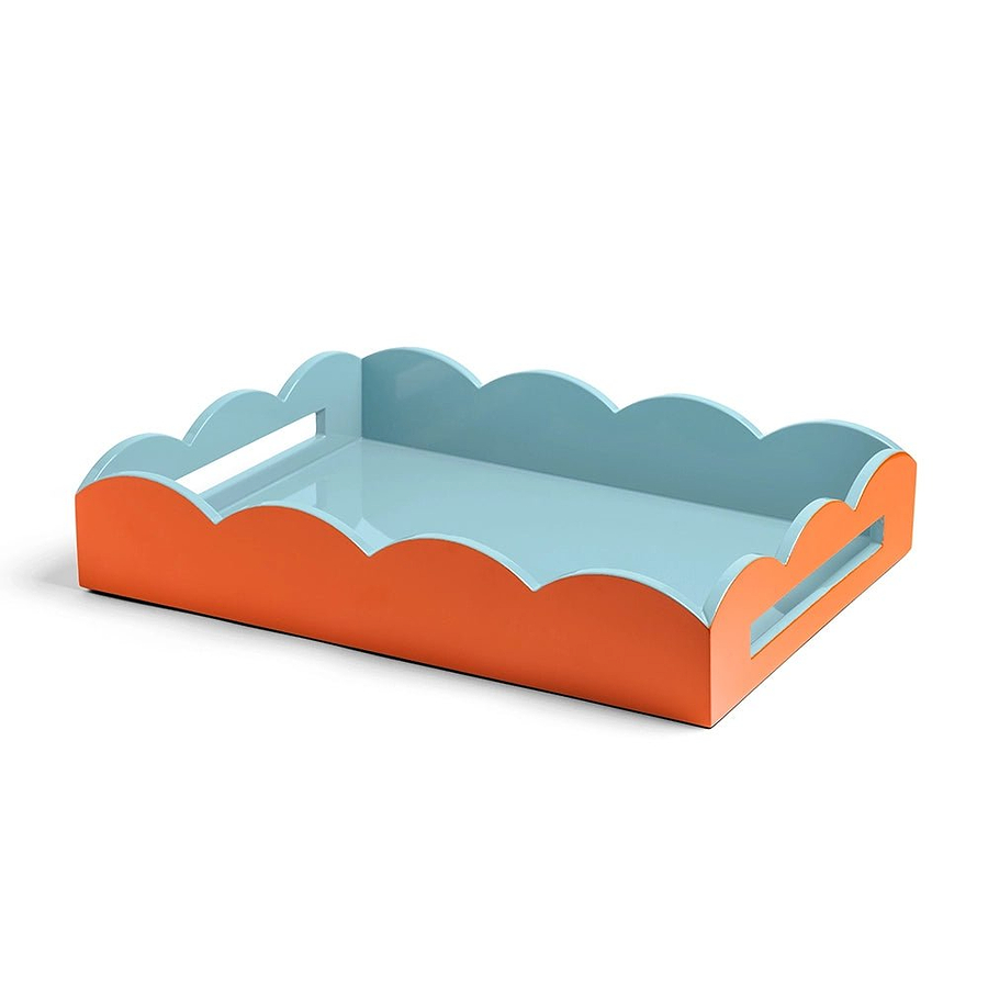 Orange & Chambray Lacquered Scallop Medium Two - Tone Tray - Addison Ross Ltd UK