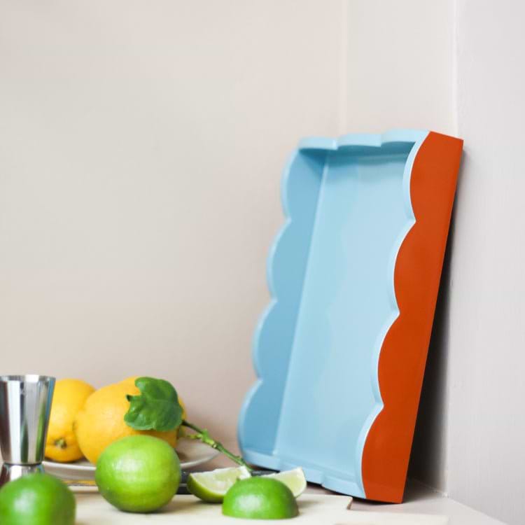 Orange & Chambray Lacquered Scallop Small Two - Tone Tray - Addison Ross Ltd UK