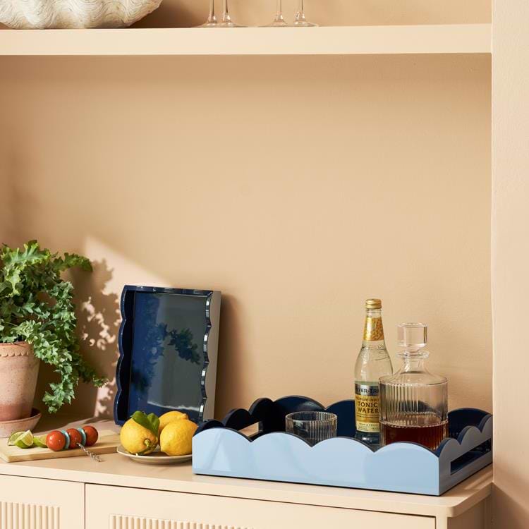 Pale Denim & Navy Lacquered Scallop Medium Two - Tone Tray - Addison Ross Ltd UK