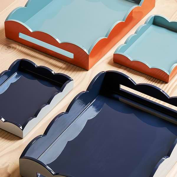 Pale Denim & Navy Lacquered Scallop Small Two - Tone Tray - Addison Ross Ltd UK