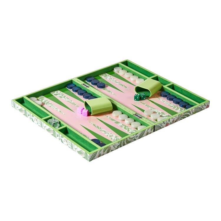 Palm Beach Green Lacquer Backgammon Set - Addison Ross Ltd UK