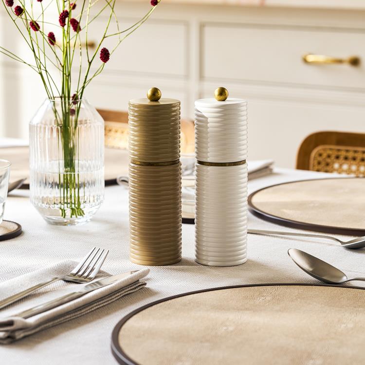 Sophie Paterson Taupe and White Reed Salt & Pepper Mills
