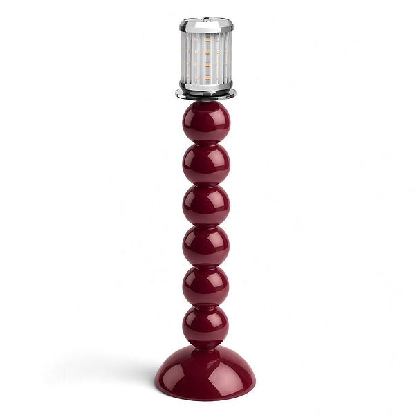 Tall Cherry Bobbin Lamp Base & Rechargeable Bulb