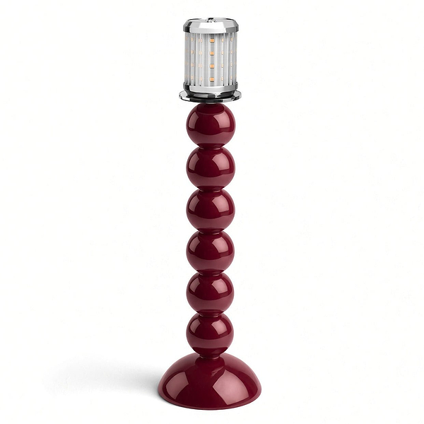 Tall Cherry Bobbin Lamp Base & Rechargeable Bulb