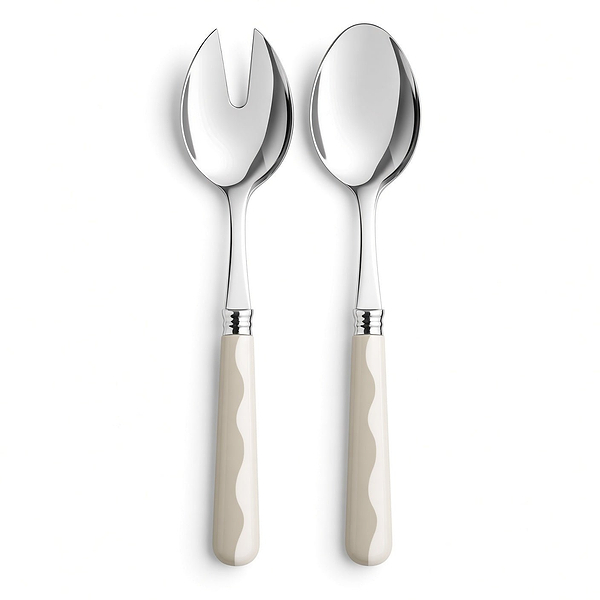 Wave Salad Servers - Cappuccino & White (2‑Piece Set)