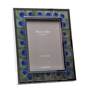 Wide Peacock Feather & Silver Frame