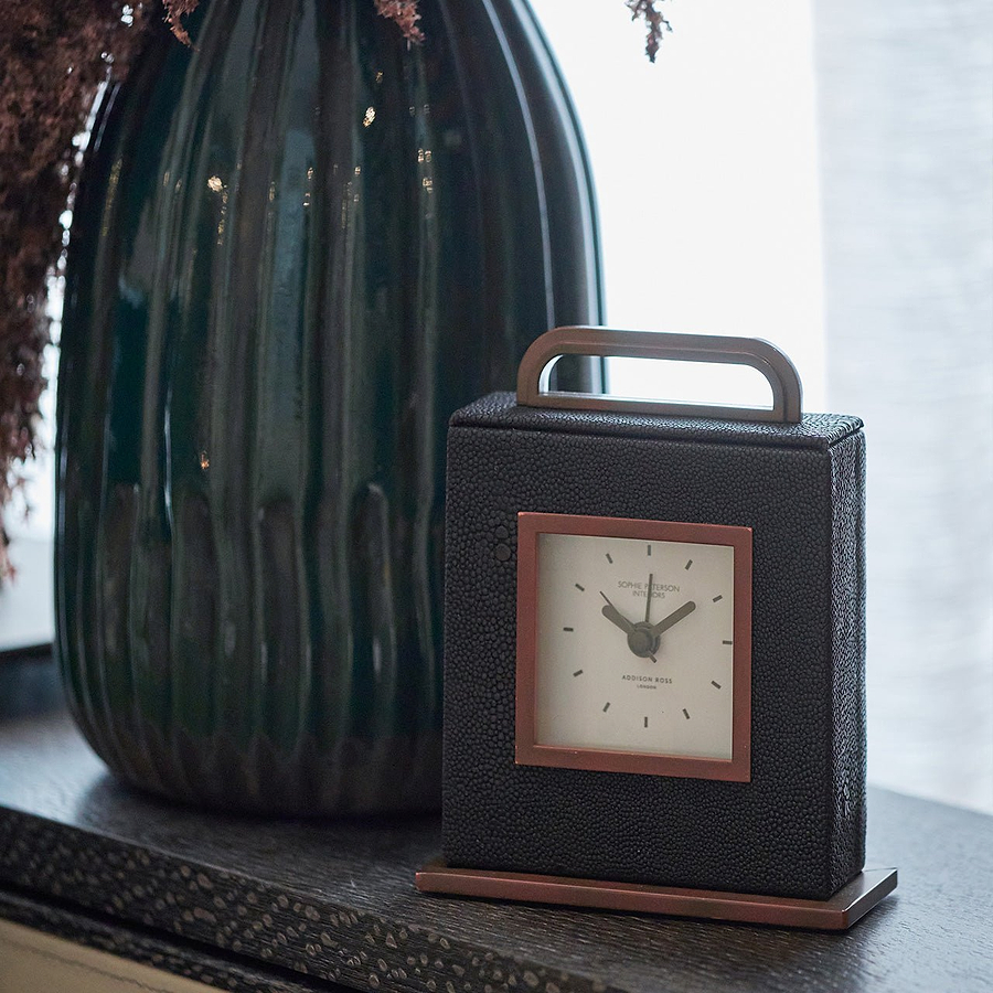 Anthracite Faux Shagreen Carriage Clock - Addison Ross Ltd UK