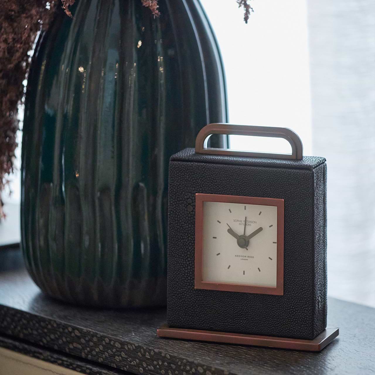 Anthracite Faux Shagreen Carriage Clock - Addison Ross Ltd UK