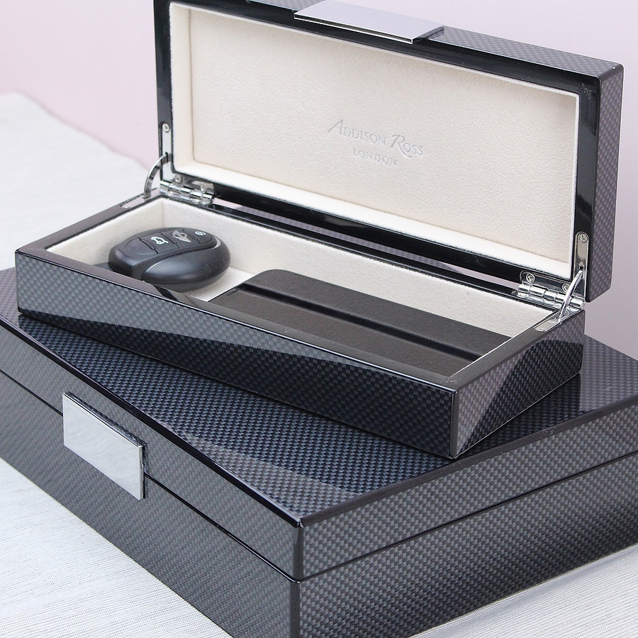 Carbon Fibre Lacquer Box with Silver - Addison Ross Ltd UK