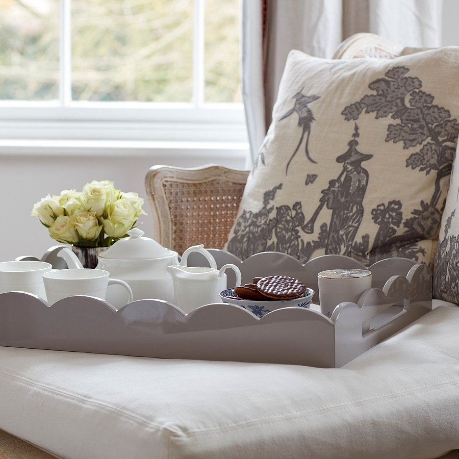 Chiffon Grey Large Lacquered Scallop Ottoman Tray - Addison Ross Ltd UK