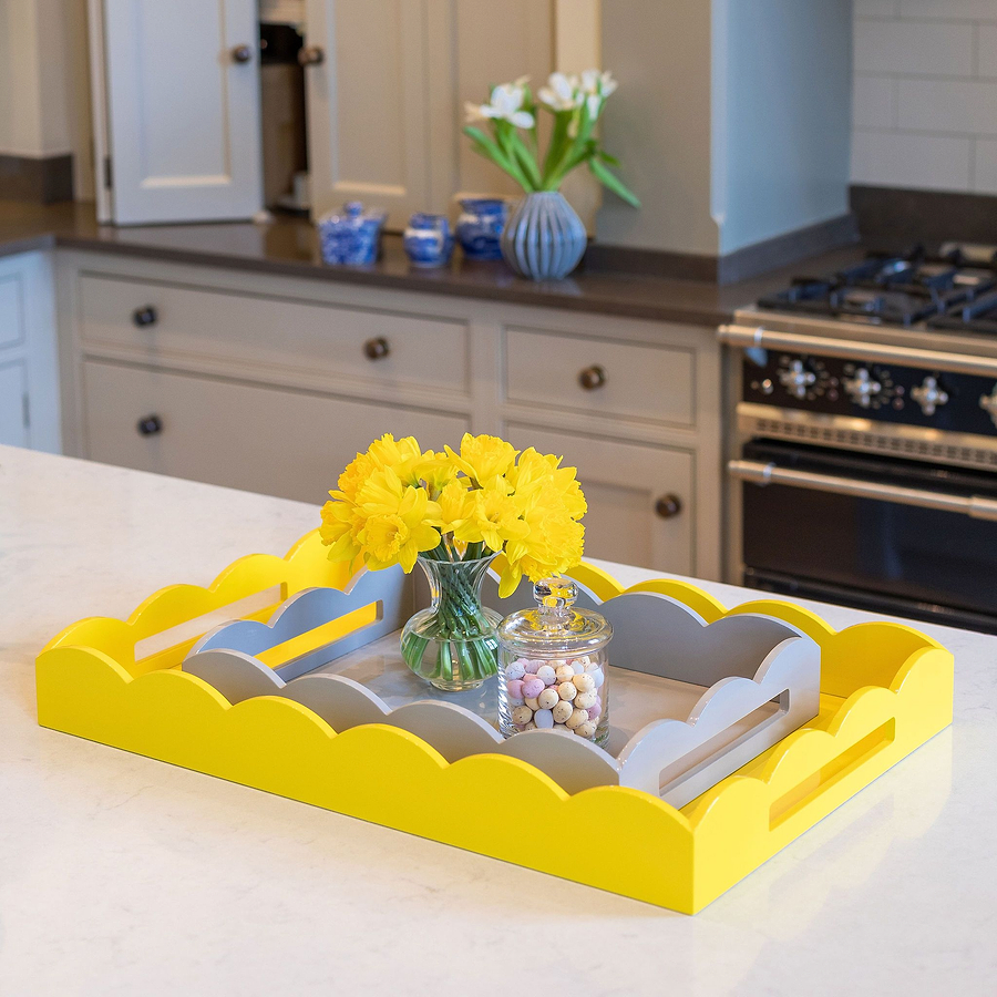 Chiffon Grey Medium Lacquered Scallop Serving Tray - Addison Ross Ltd UK