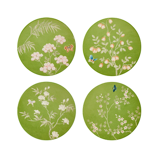 Green Chinoiserie Coasters - Set of 4