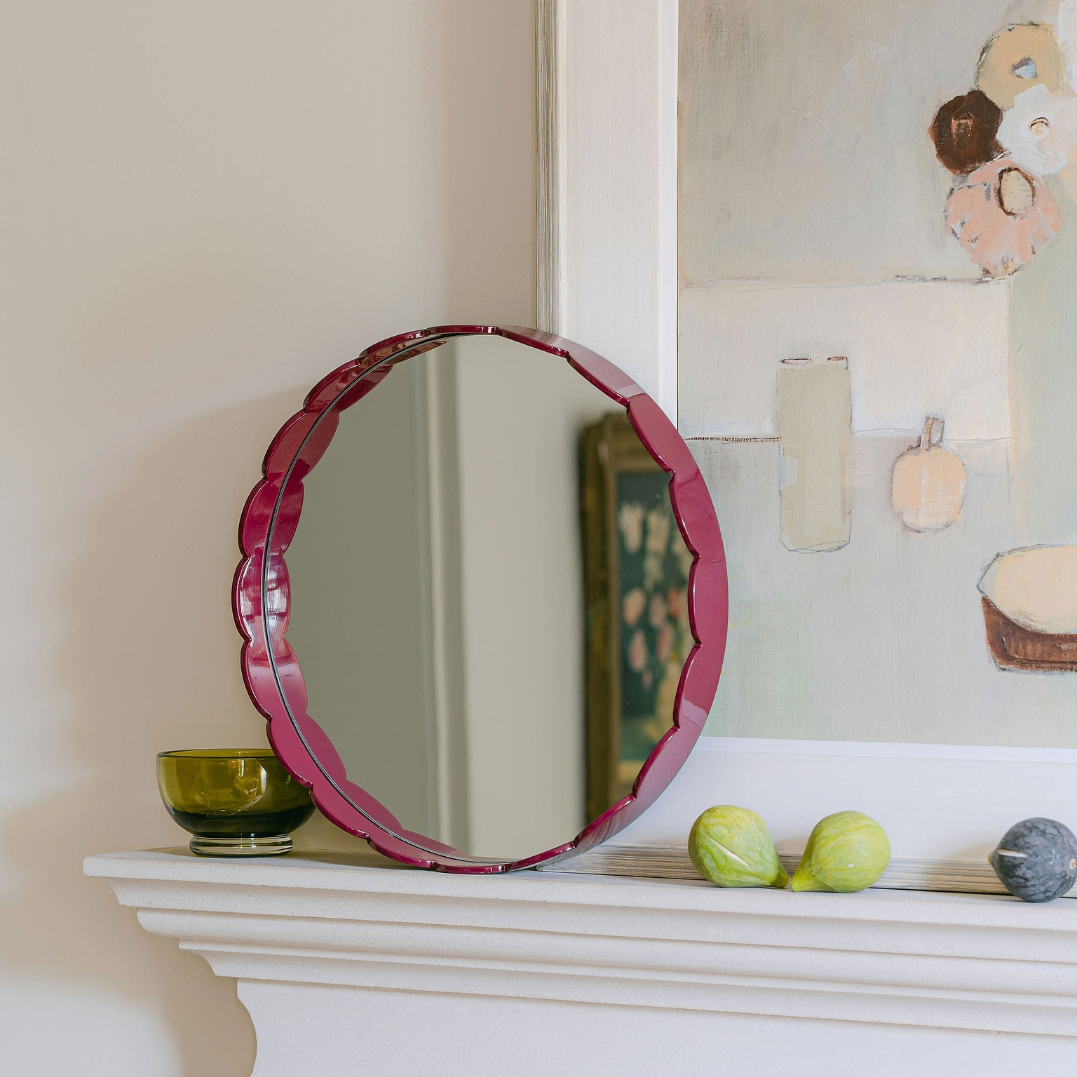 Deep Cherry Red Medium Scallop Round Mirror - Addison Ross Ltd UK