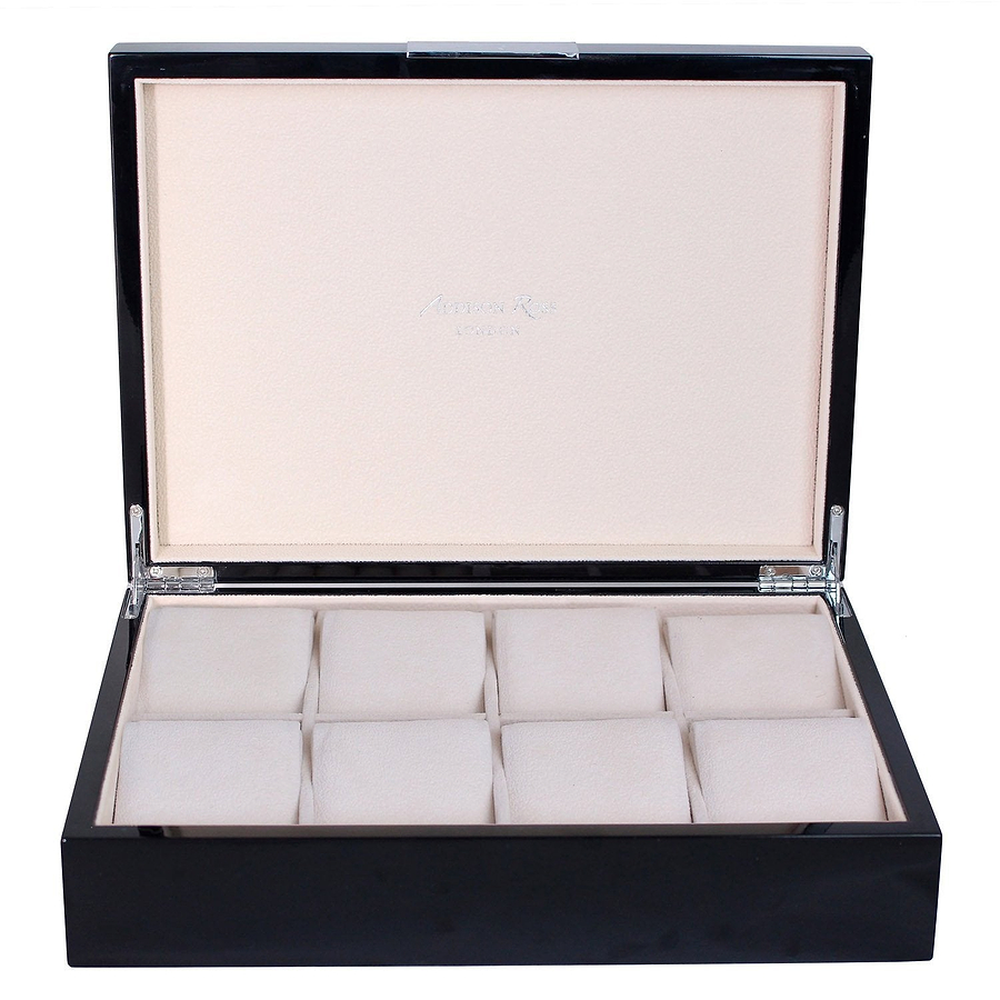 Large Black Watch Box with Silver - Addison Ross Ltd UK
