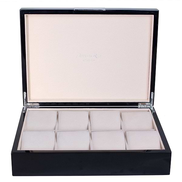 Large Black Watch Box with Silver - Addison Ross Ltd UK