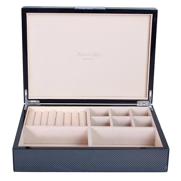 Large Carbon Fibre Jewellery Box with Silver - Addison Ross Ltd UK