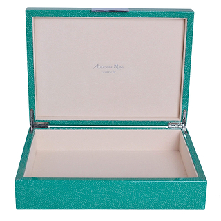 Large Green Shagreen Lacquer Box with Silver