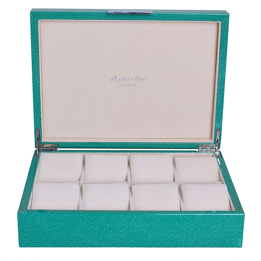 Large Green Shagreen Watch Box with Silver - Addison Ross Ltd UK