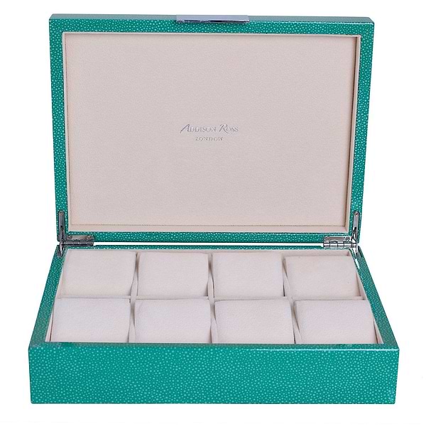 Large Green Shagreen Watch Box with Silver - Addison Ross Ltd UK