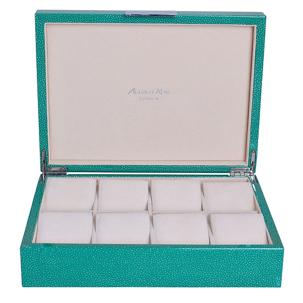 Large Green Shagreen Watch Box with Silver - Addison Ross Ltd UK