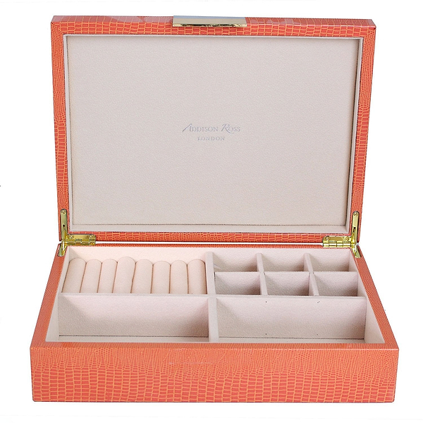 Large Orange Croc Jewellery Box with Gold - Addison Ross Ltd UK