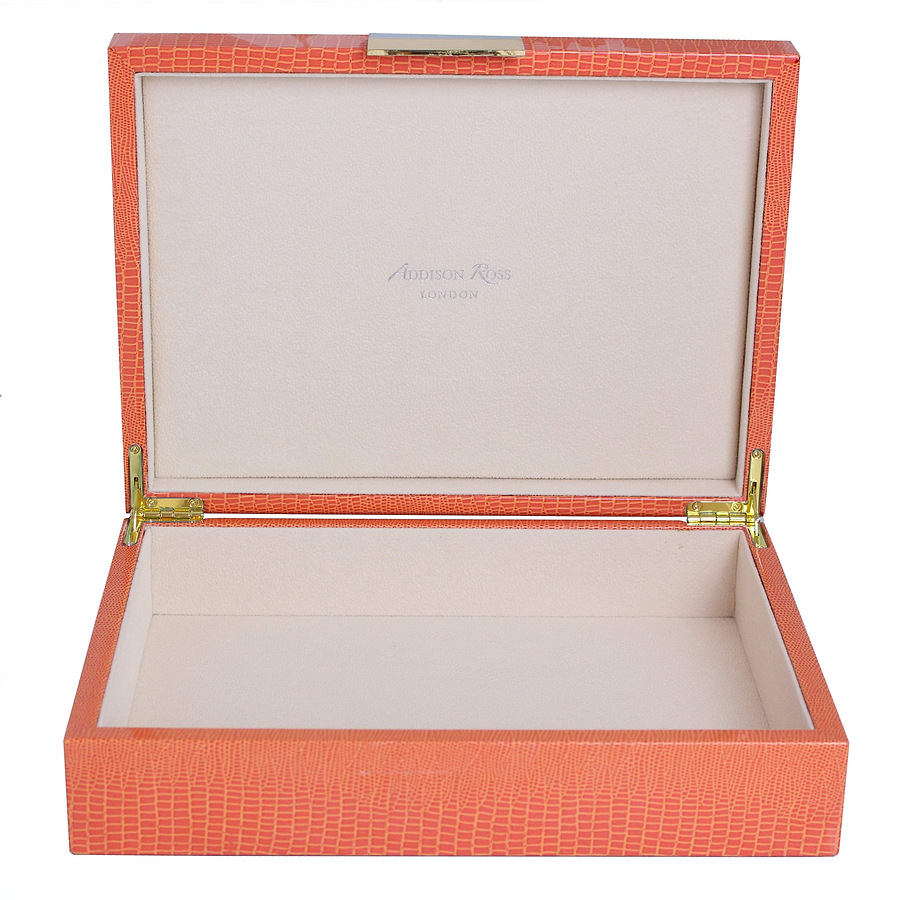 Large Orange Croc Lacquer Box with Gold - Addison Ross Ltd UK