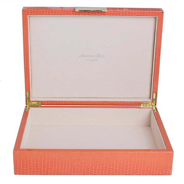 Large Orange Croc Lacquer Box with Gold - Addison Ross Ltd UK