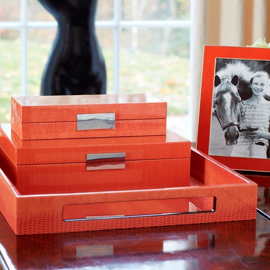 Large Orange Croc & Silver Watch Box - Addison Ross Ltd UK