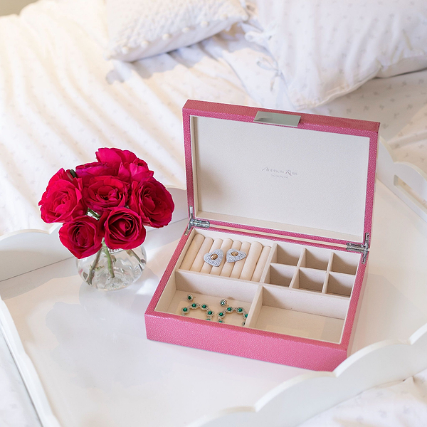 Large Pink Shagreen Jewellery Box with Silver - Addison Ross Ltd UK