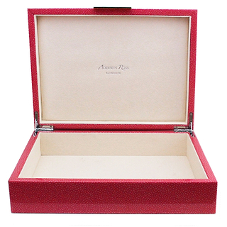 Large Pink Shagreen Lacquer Box with Silver