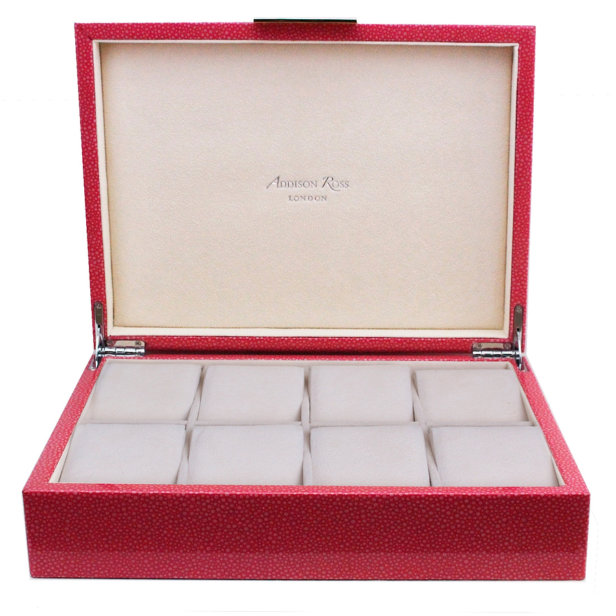 Large Pink Shagreen Watch Box with Silver - Addison Ross Ltd UK