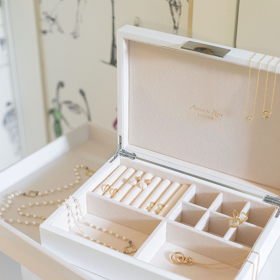 Large White Jewellery Box with Silver - Addison Ross Ltd UK