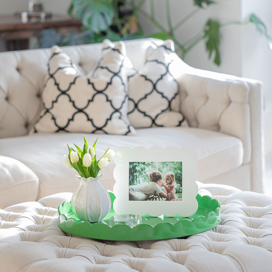 Leaf Green Round Large Lacquered Scallop Tray - Addison Ross Ltd UK