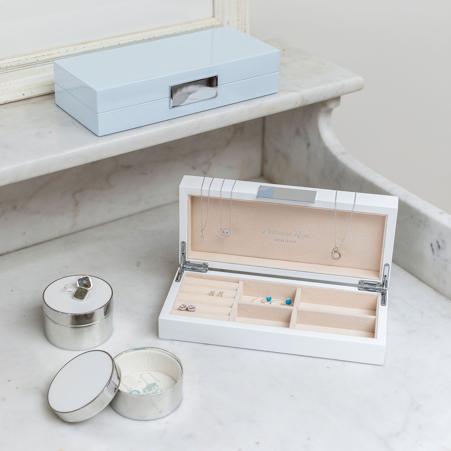 Light Blue Lacquer Box With Silver - Addison Ross Ltd UK