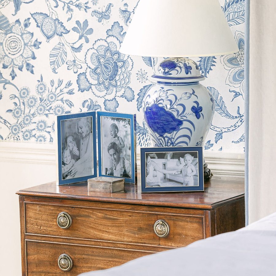 Navy Blue Enamel & Silver Frame - Addison Ross Ltd UK