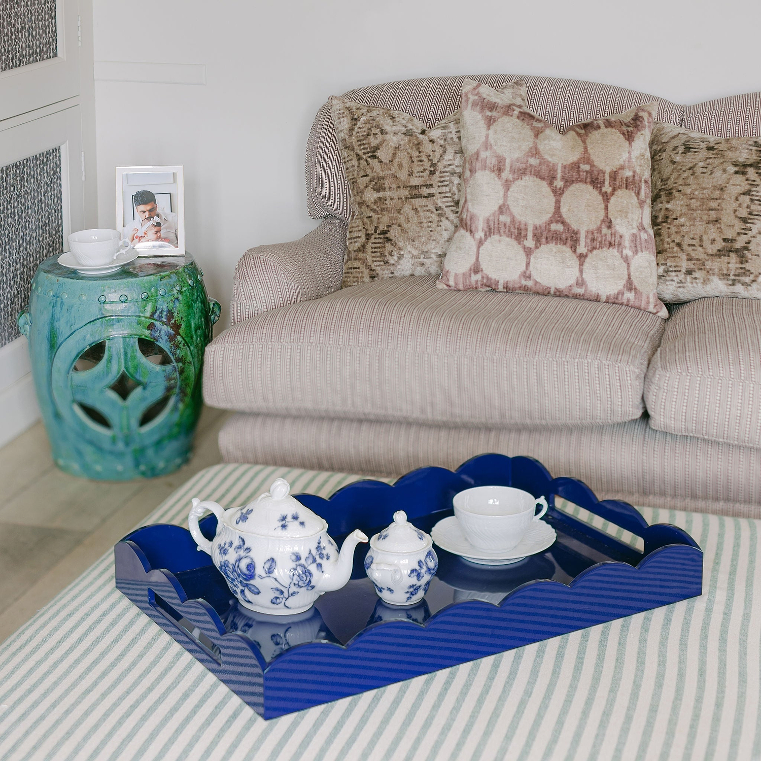 Navy Large Lacquered Scallop Ottoman Tray - Addison Ross Ltd UK