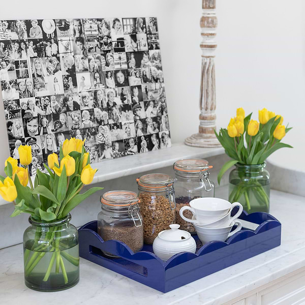 Navy Medium Lacquered Scallop Serving Tray - Addison Ross Ltd UK