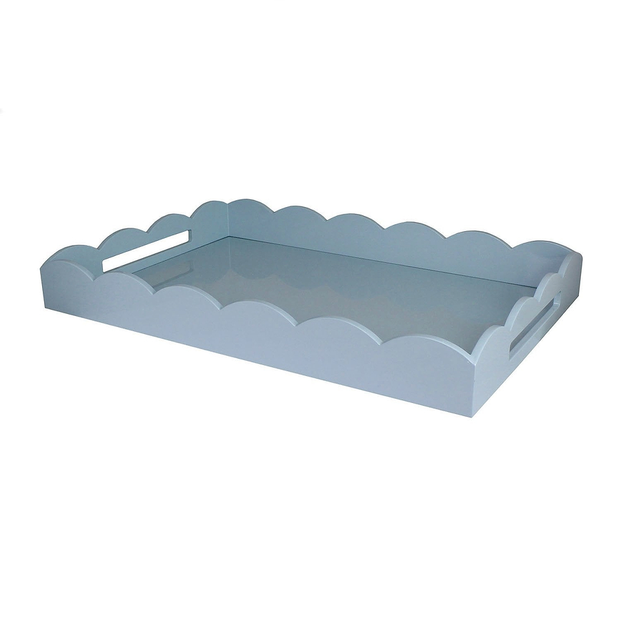 Pale Denim Large Lacquered Scallop Ottoman Tray - Addison Ross Ltd UK