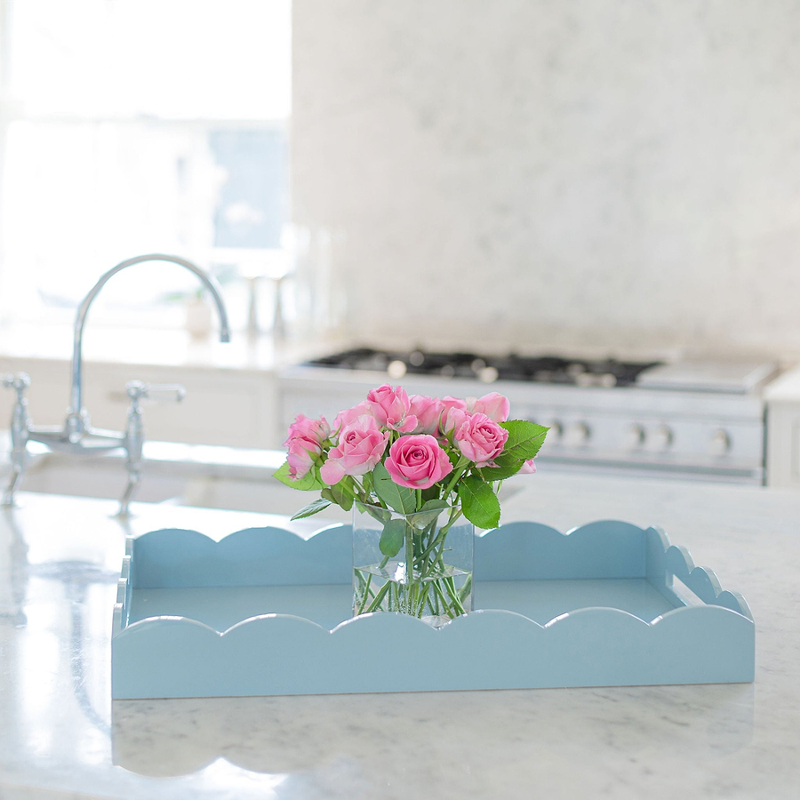 Pale Denim Large Lacquered Scallop Ottoman Tray - Addison Ross Ltd UK