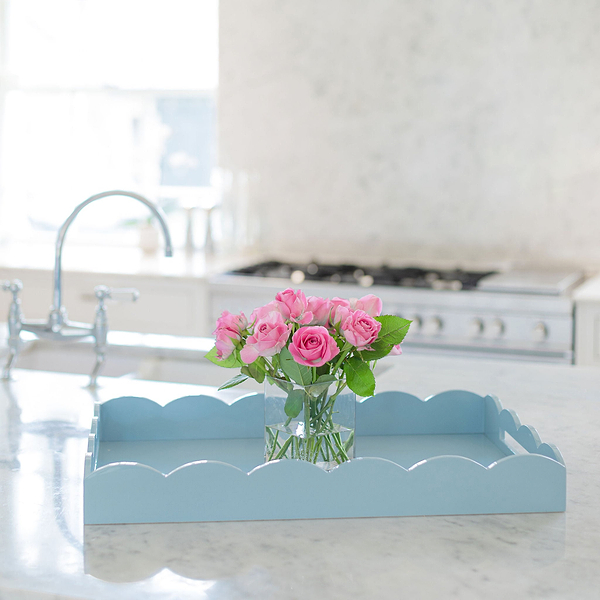 Pale Denim Large Lacquered Scallop Ottoman Tray - Addison Ross Ltd UK